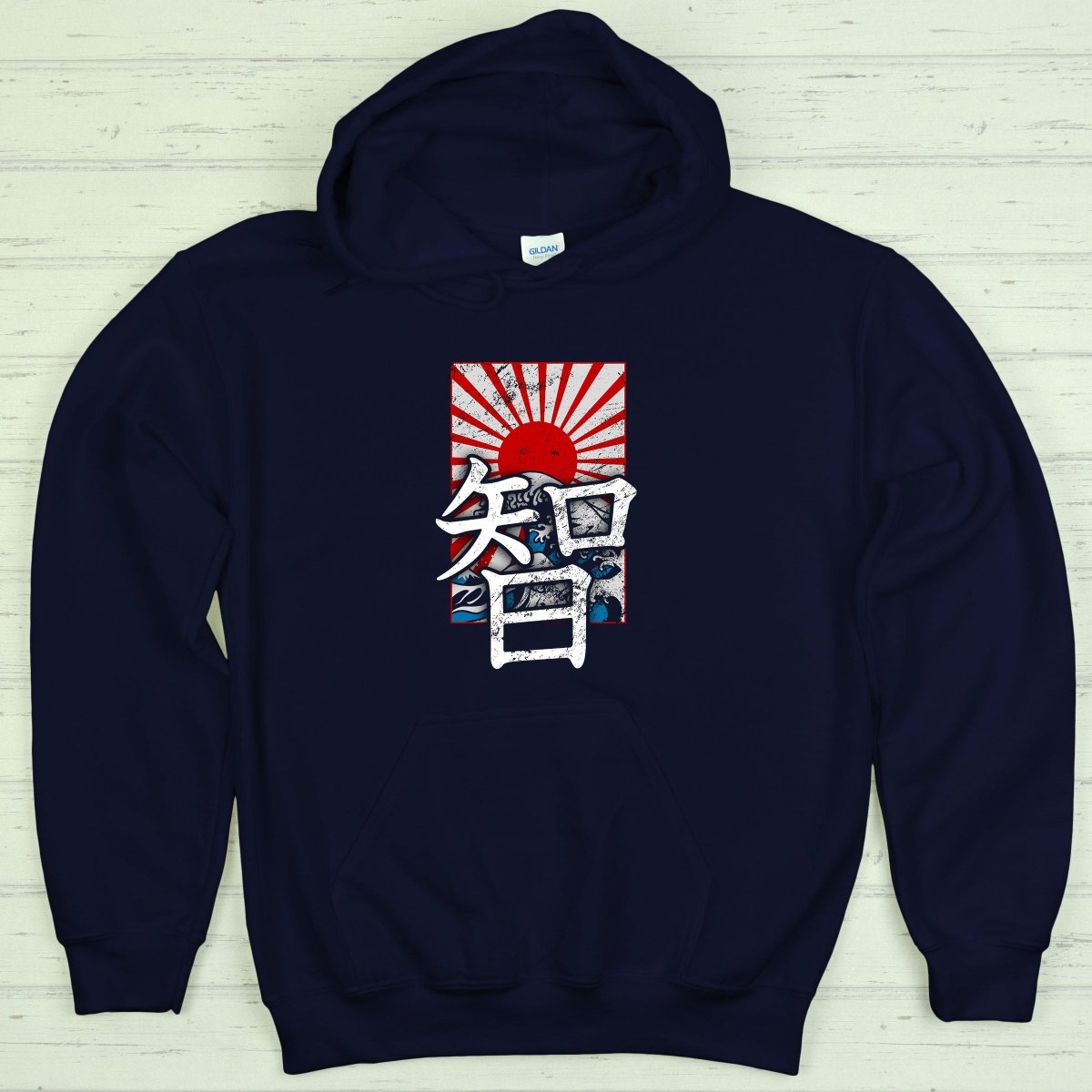 Navy Wisdom 知恵 Japanese Kanji Premium Hoodie - Kanji Soul