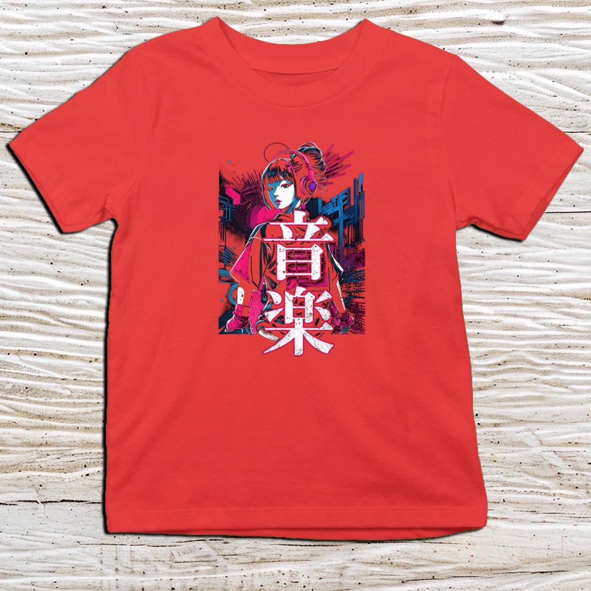 Red Music Techno Kanji Kids T-Shirt – 音楽 Japanese Inspired Shirt - Kanji Soul