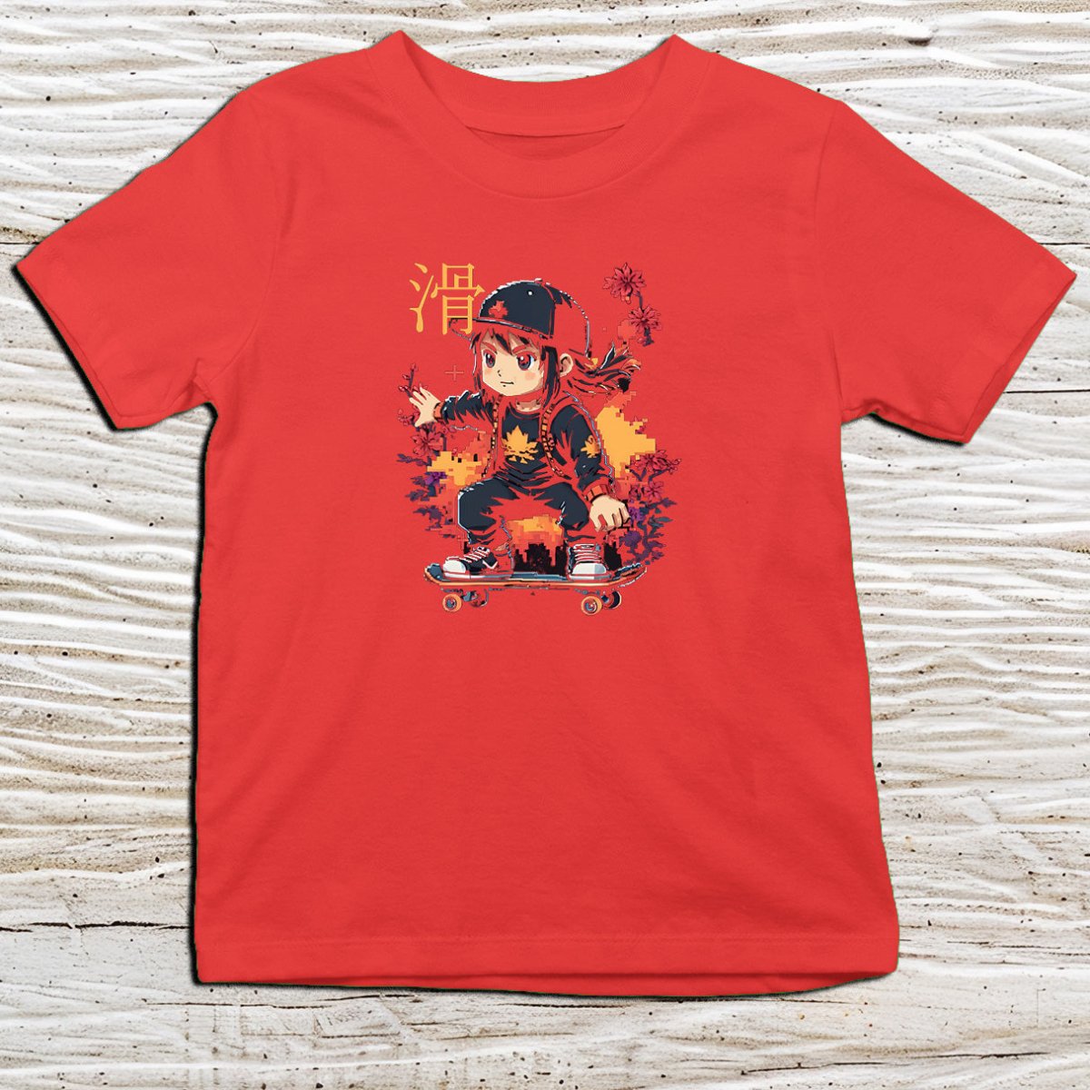 Red Skater Kanji Kids T-Shirt – 滑 Japanese Inspired Shirt - Kanji Soul