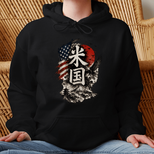 S America (Beikoku) Japanese Kanji Patriotic Hoodie - Kanji Soul