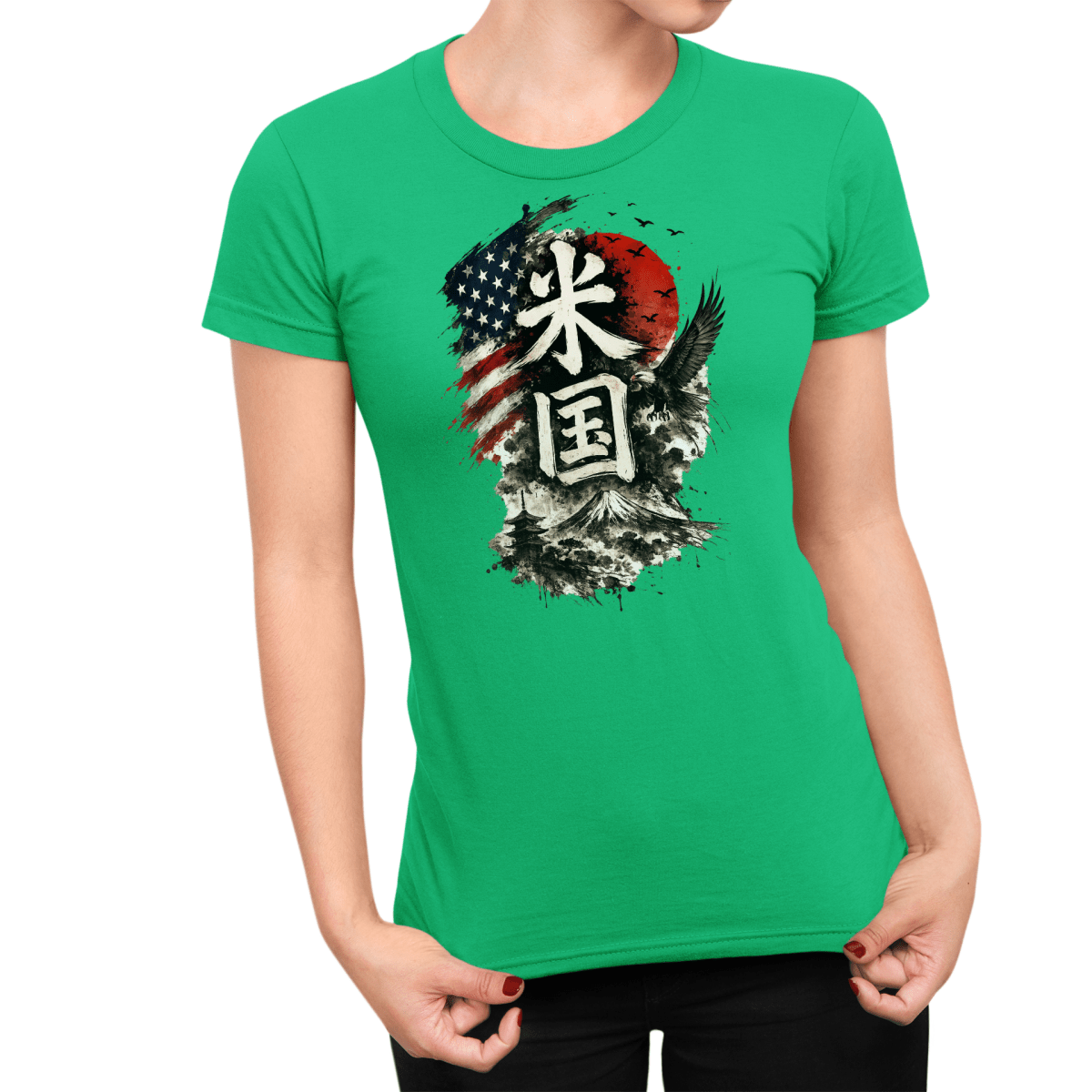 S America (Beikoku) Japanese Kanji Patriotic Women's T-Shirt - Kanji Soul