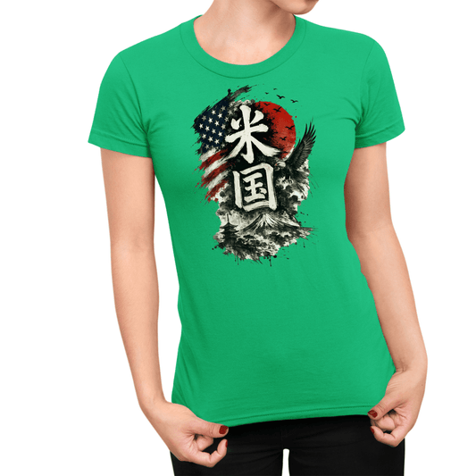 S America (Beikoku) Japanese Kanji Patriotic Women's T-Shirt - Kanji Soul
