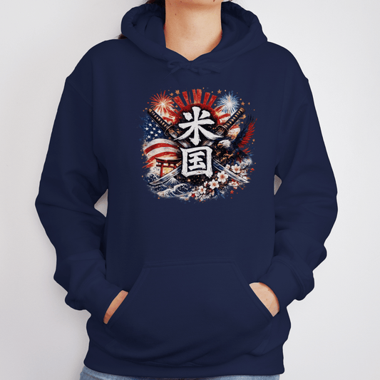 S American Spirit Japanese Kanji Patriotic Hoodie - Kanji Soul