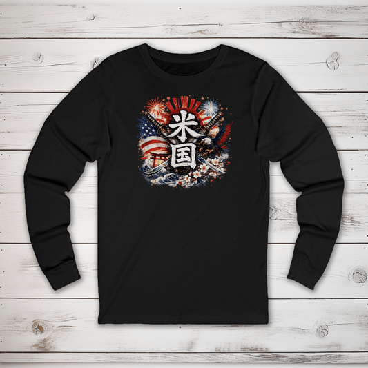 S American Spirit Japanese Kanji Patriotic Long Sleeve T-Shirt - Kanji Soul