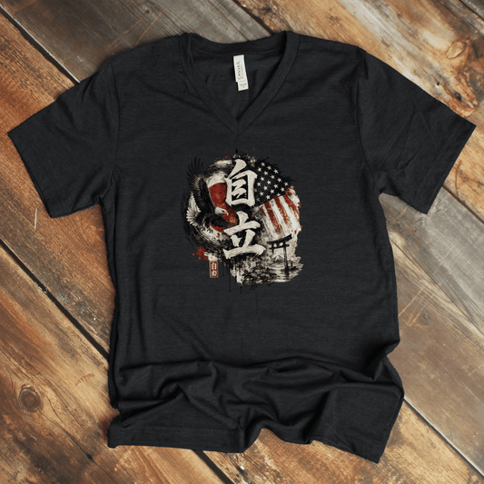 S Freedom (Jiyu) Japanese Kanji Patriotic V - Neck T-Shirt - Kanji Soul