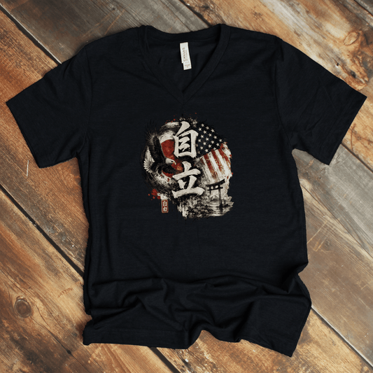 S Freedom (Jiyu) Japanese Kanji Patriotic V - Neck T-Shirt - Kanji Soul