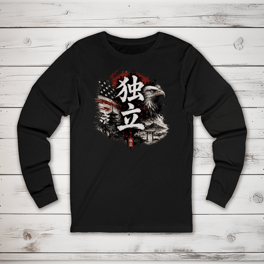 S Independence Japanese Kanji Patriotic Long Sleeve T-Shirt - Kanji Soul