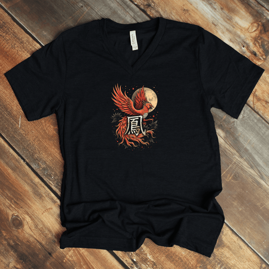 S Phoenix 鳳 – Japanese Kanji V - Neck Shirt - KanjiSoul