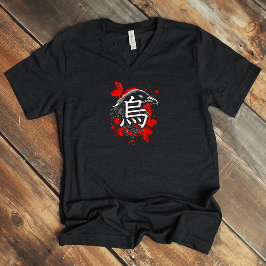 S Raven 烏 – Japanese Kanji V - Neck Shirt - KanjiSoul