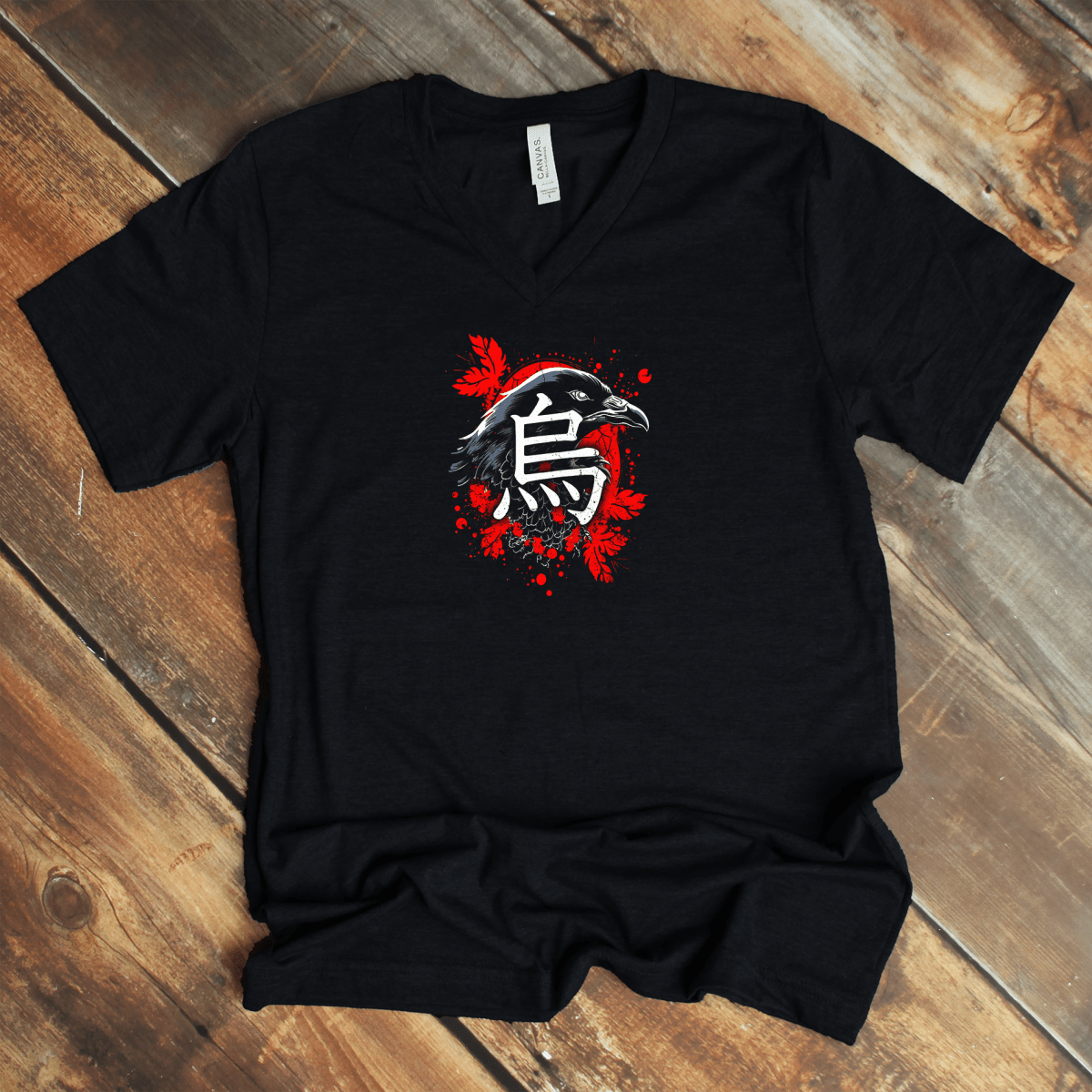 S Raven 烏 – Japanese Kanji V - Neck Shirt - KanjiSoul