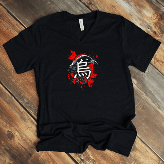 S Raven 烏 – Japanese Kanji V - Neck Shirt - KanjiSoul