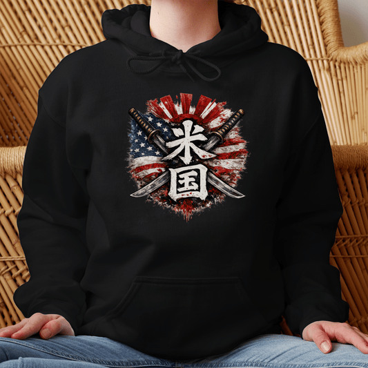 S Stars and Stripes Japanese Kanji Patriotic Hoodie - Kanji Soul
