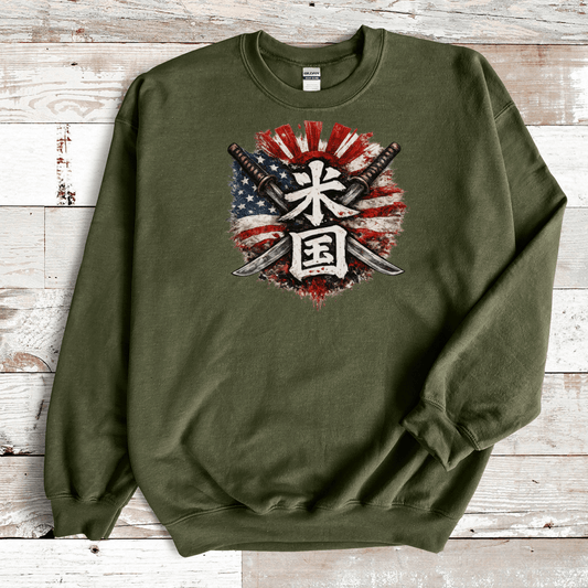 S Stars and Stripes Japanese Kanji Patriotic Sweatshirt - Kanji Soul