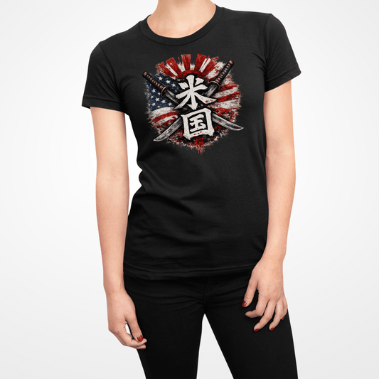 S Stars and Stripes Japanese Kanji Patriotic Women's T-Shirt - Kanji Soul
