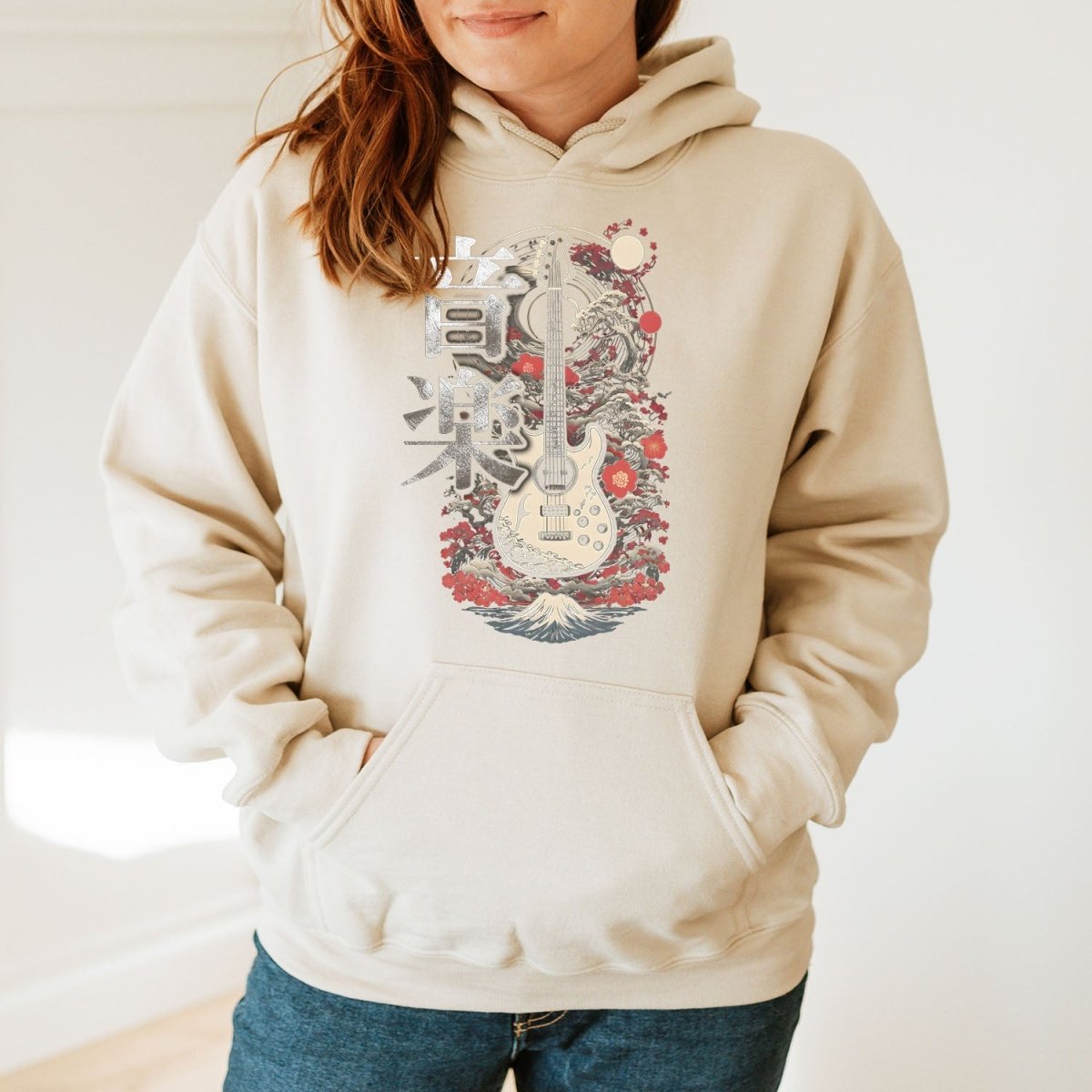 Sand Music 音楽 Japanese Guitar Hoodie - Kanji Soul