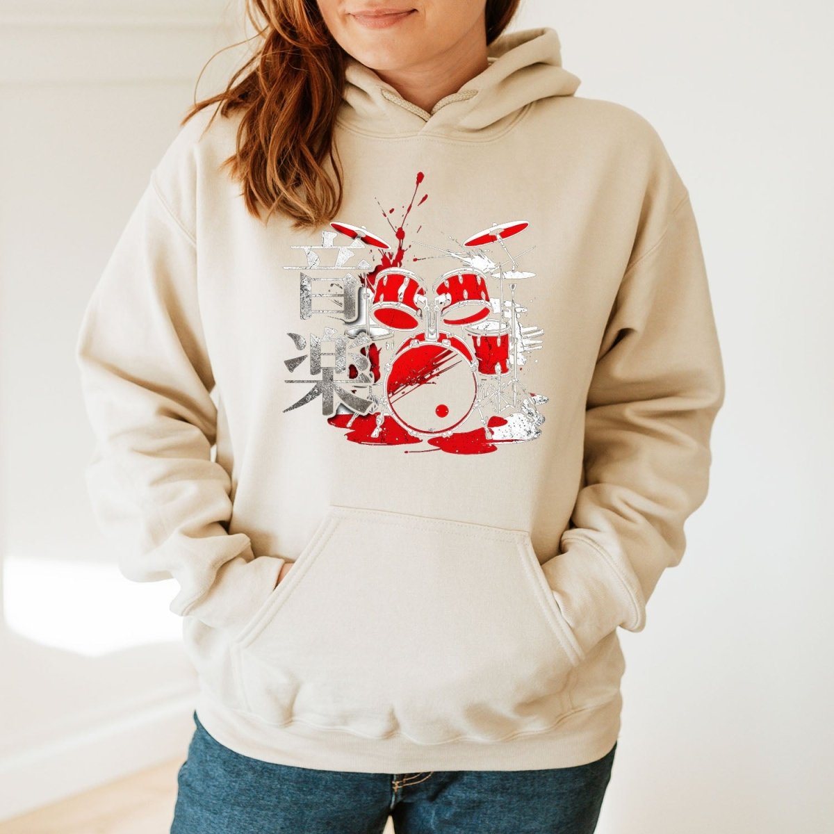 Sand Music 音楽 Japanese Kanji Drummer Hoodie - Kanji Soul