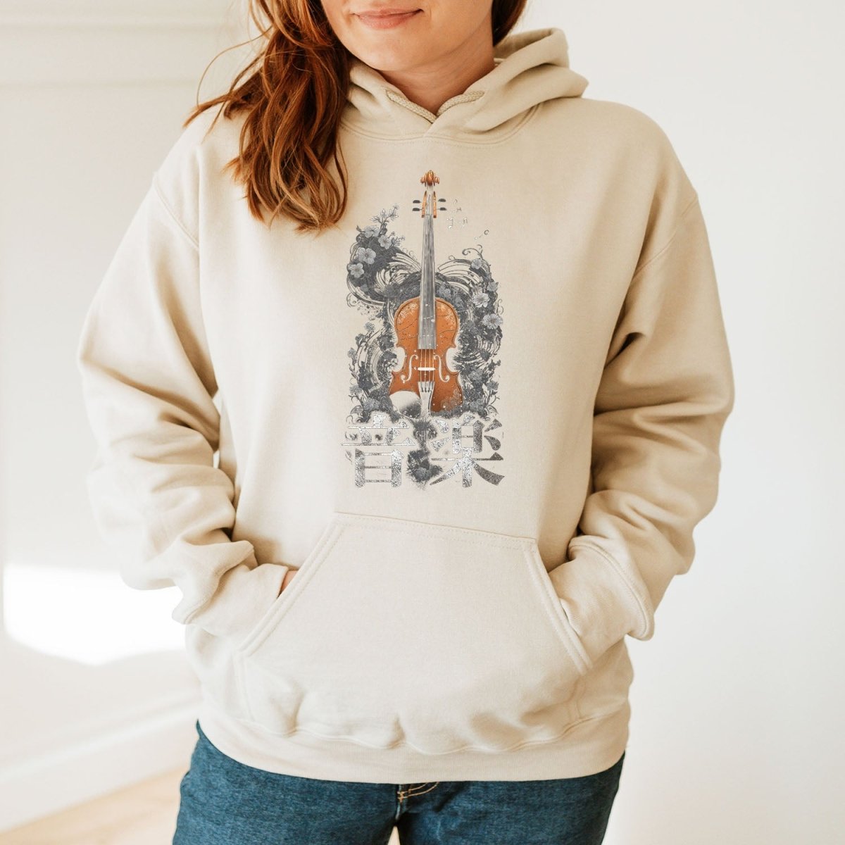 Sand Music 音楽 Japanese Violin Hoodie - Kanji Soul
