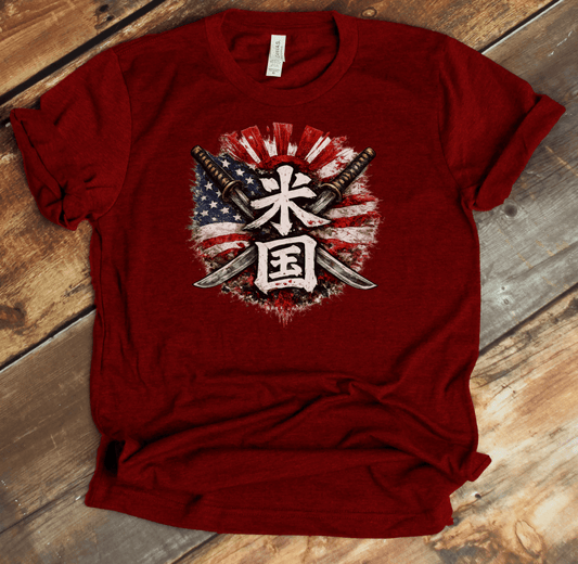 XS Stars and Stripes Japanese Kanji Patriotic Unisex T-Shirt - Kanji Soul